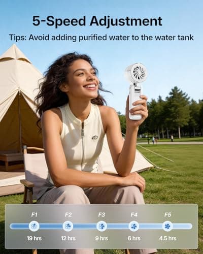 Bearwind Misting Fan Portable - Handheld Turbo Fan with Mist, Spray Water Mister Fans, 4000mAh Rechargeable, 5-Speeds, Personal Gifts for Women Beach Travel Outdoor - White - Thumbnail 6