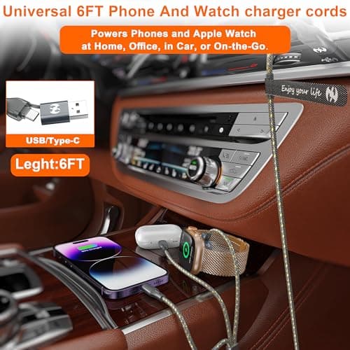 Multi Charging Cable for Apple Watch Charger 6FT, iPhone Charger USB A/C Multi Fast 3 in 1 Charging Cable for iWatch Ultra/SE/10-1 & iPhone16-5/Pro/Plus/iPad/iPod/Airpod - Thumbnail 6