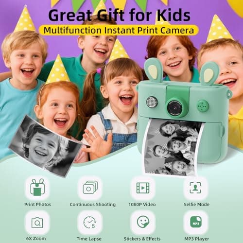 ORGSTA Kids Instant Print Camera for Boys and Girls 1080P HD Toddler Digital Camera with 3 Rolls Print Paper&32G Card, Christmas Birthday Gift Toys for Age 3-16 Kids Portable Travel Digital Camera Toy - Thumbnail 2
