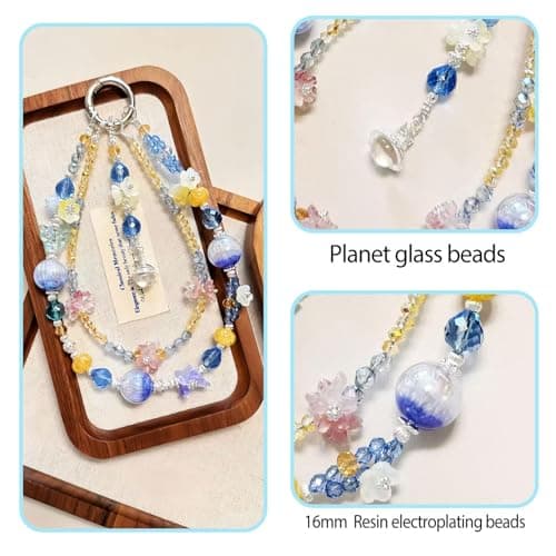 TIANTAIYUE Crystal Glass Phone Charm Wrist Strap, Universal Beaded Lanyard for All Cell Phones, Detachable 360° Metal Clip Anti-Lost Chain for Case Key Camera, Aesthetic Gift - Thumbnail 4