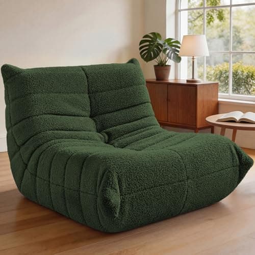 HABUTWAY Bean Bag Chairs Fireside Lazy Floor Sofa, Soft Teddy Fleece Bean Bag Sofa with High-Resilience Foam Filling，Beanbag for Living Room, Bedroom, Office (Green Teddy) - Image 1
