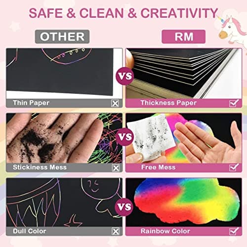 RMJOY Rainbow Scratch Paper Art for Kids: 50PCS Magic Arts Crafts Gifts Toys for Girls Boys Ages 4 5 6 7 8 9 Games Activities for Birthday Family Fathers Day Valentines Day Stuffers Easter(Girls) - Thumbnail 5