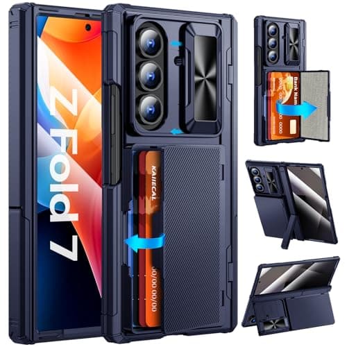 Kaiiecal for Samsung Galaxy Z Fold 7 Case with Cards Holder [Camera Cover] [RFID Blocking] [Hinge Cover] [Dual-Stand] Durable Shockproof Protective Phone Case for Z Fold 7 2025, Blue - Image 1