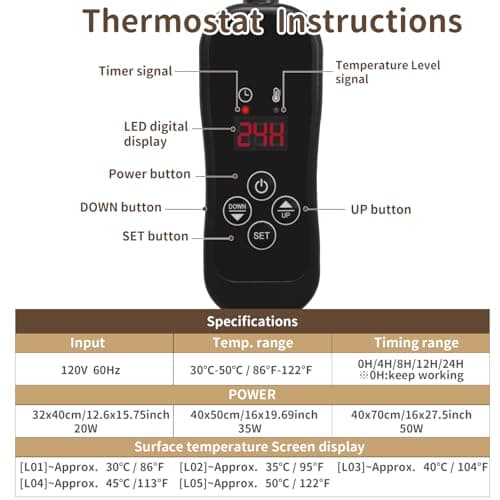 NAMOTEK Pet Heating Pad Adjustable Temperature with Timer, Waterproof Heated Mat with Chew Resistant Cord, Auto Power-Off Electric Indoor Pet Heat Pad for Dogs and Cats - Thumbnail 4