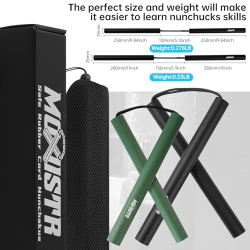 MOXIISTR Safe Foam Rubber Cord Nunchakus Karate Upgraded for Beginners Practice and Training 2 Pack (Long Black-Short Green) - Thumbnail 6