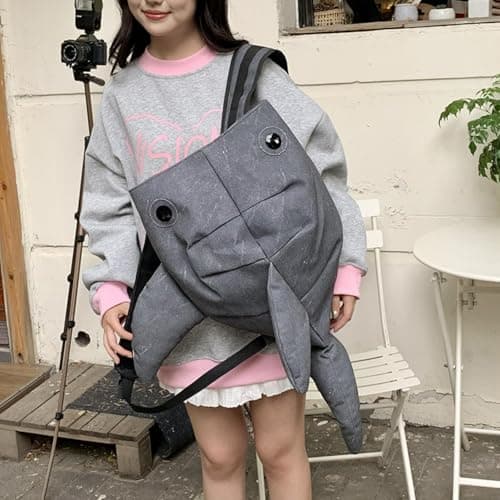 BlingKicks Large Capacity Whale Shark Backpack Cute Street Fashion Bag for Adults Ita bag (Dark grey) - Thumbnail 4