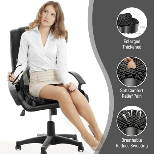 Cooling Gel Seat Cushion, Thickened Big Breathable Honeycomb Design Absorbs Pressure Points Gel Cushion with Anti-Slip Cover Cooling Seat Cushion for Office Chair Home Car Seat Cushion for Wheelchair - Thumbnail 5