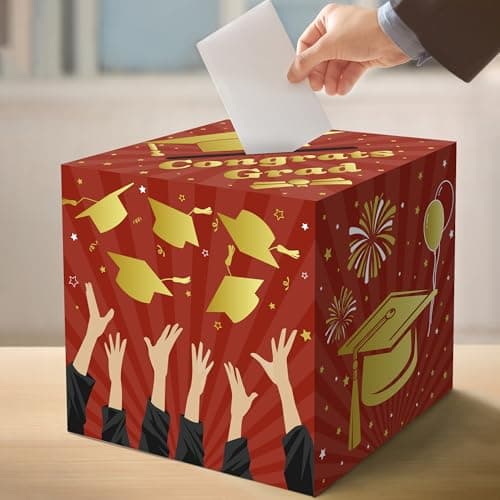 OHOME Graduation Decorations 2026 - Red Gold Graduation Card Box for Graduation Decorations Class of 2026 - Graduation Party Decorations Decor Supplies Favors,Graduation Centerpieces 2026 - Thumbnail 4