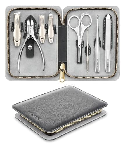 Manicure Set 8 in 1,Professional Pedicure kit,Stainless Steel Manicure Kit,Portable Travel Grooming Kit Nail Care Tools,Nail Clippers Pedicure Tools with Leather Travel Case(Dark Brown) - Image 1