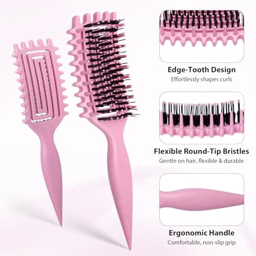 Quenxe Curl Defining Brush, Curly Hair Brush with Vented Design for Detangling and Shaping, Wet & Dry Use, Reduces Pulling for Women and Men (Pink) - Thumbnail 3
