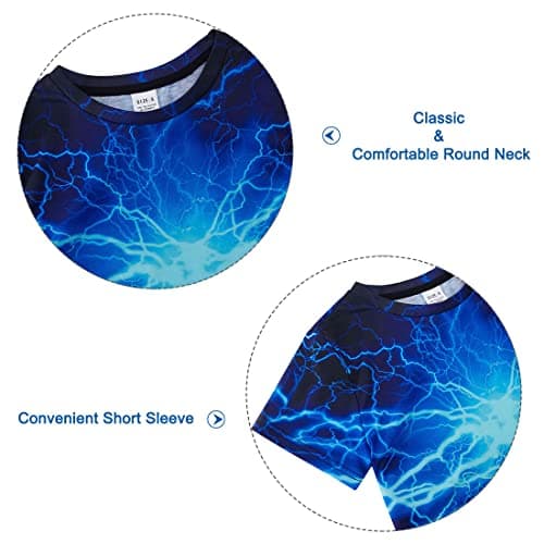 Funnycokid Boys Shirts Size 12 14 Neon Blue Girls Youth T-Shirts Lightning Clothes Tops Tees Graphic Short Sleeve Birthday Cool 13-14 Years - Thumbnail 5