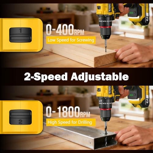 Sundpey Cordless Power Drill Set - 620in-lbs 3/8" Metal Chuck Electric Drill w/Brushless Motor & 23+3 Torque Settings & 2 Battery & LED Light - Drills Driver for Home DIY Woodworking Bricks Drilling - Thumbnail 6