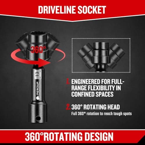 9-Piece 1/2'' Drive Driveline Limited Clearance Socket Set, 12-Point Metric Impact Swivel Socket Set, Cr-Mo Steel with Storage Case for Automotive & Industrial - Thumbnail 5
