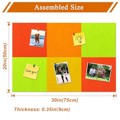 HULAVO Square Felt Cork Bulletin Board Tiles, Self Adhesive DIY Felt Pin Board for Wall 30" x 20" with 35 Pushpins for Office School Home Wall Decor Stickers Memos Photos Display (Gradual Orange) - Thumbnail 5