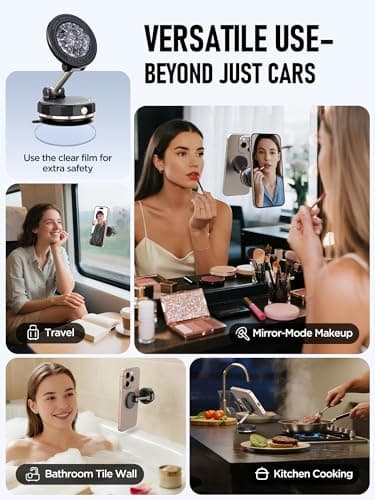 ETODBUWS Upgraded Vacuum Magnetic Car Phone Holder for MagSafe[108+LBS Strongest Suction & 3000gf Strongest Magnetic],360° Adjustable Suction Cup Phone Mount for Car,Gym,Mirror,Men Women-Black - Thumbnail 5