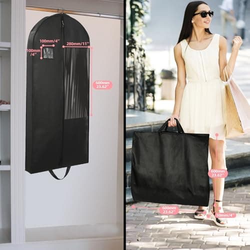 Stykontin Garment Bags for Hanging Clothes and Travel with 4" Gusseted, Suit Cover for Clothes,Coats,Suit,Jackets,Dress,Shirts,Skirt. (Black-50"-3pcs-Double zipper-Thickened 80G Non-woven Fabric) - Thumbnail 5