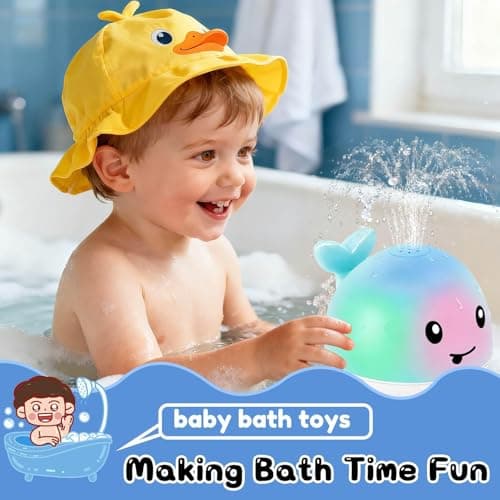 Baby Bath Toys 6-12-18 Months - Christmas Stocking Stuffers For Kids Ages 1-3 1 2 3 Year Boy Girl Gifts, Infant Baby Gifts Light Up Whale Bath Toy Sprinkler, Bathtub Water Pool Toy For Toddlers - Thumbnail 2