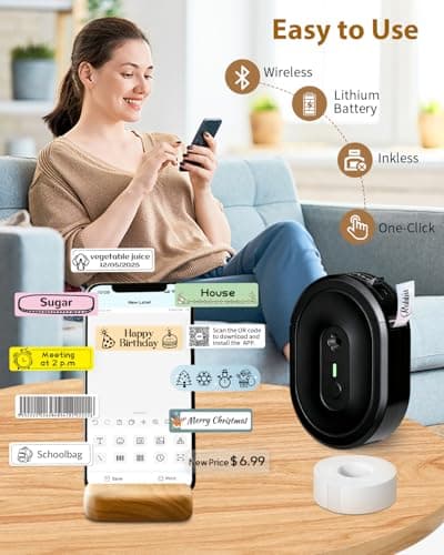 NDYIN Label Maker Machine with Tape, N12 Portable Bluetooth Label Printer, Wireless Mini Label Makers Thermal Sticker with Multiple Templates for Home, Kitchen, School, Office Organization, Black - Thumbnail 3