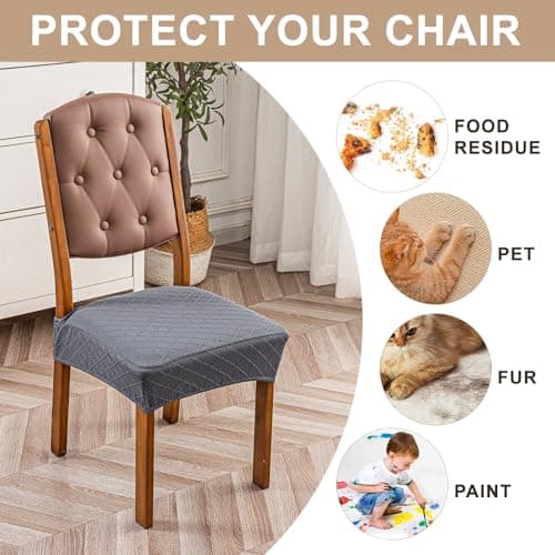 Genina Waterproof Seat Covers for Dining Room Chairs Covers Dining Chair Slipcovers Protector, No Rear Covers (Dark Gray, 4 Pcs) - Thumbnail 6