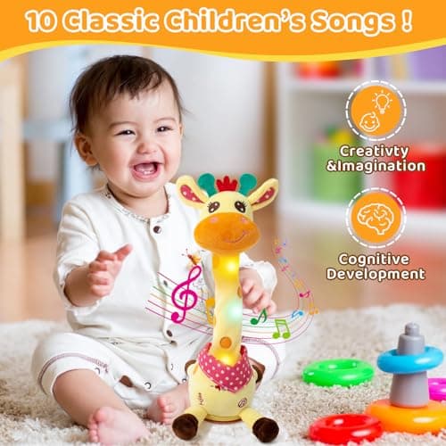 Emoin Dancing Giraffe Toy, Tanlking Giraffe Toys Musical Mimicking Toy, Singing 10 Pcs Songs for Baby Boys Girls, Repeating What You Say, Sing+Dancing+Recording+LED - Thumbnail 3