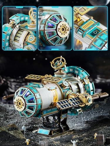 3D Puzzles for Adults – Space Station Rotating Mechanical Model Kit with Lights, Music & Motor, 511-Piece Interactive STEM Project, Sci-Fi Bookshelf Decor, Birthday Gifts for Men Women Teens 14+ - Thumbnail 2