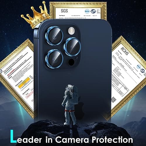 YWXTW CameraLens Protector,[1 Step Installation Tray] Tempered Glass Screen Metal Individual Cover Accessories Case Friendly (Blue Titanium) (iPhone 15 Pro/15 Pro Max) - Thumbnail 2