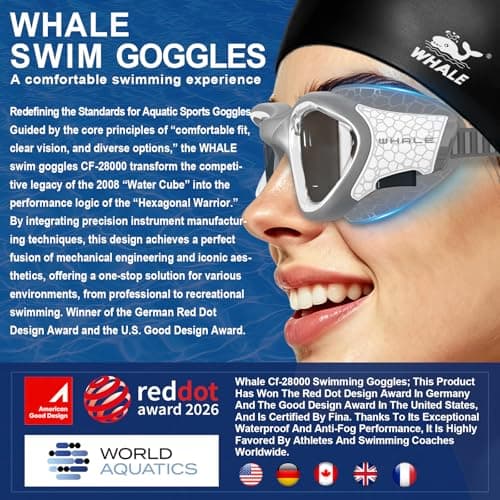 Whale Swim Goggles, HD Anti-Fog Goggles, Unisex | 100% UV Protection | Anti-Fog Design (Sea Salt Gray) - Thumbnail 2