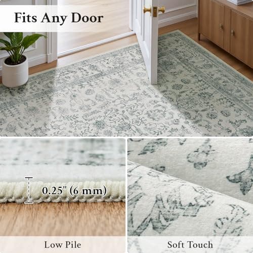 RUGVIGO Floral 8x10 Area Rugs for Living Room, Grey Vintage Washable Rug Distressed, Large Non-Slip Stain Resistant Aesthetic Carpet for Bedroom Nursery Home Office Dining Room - Thumbnail 3