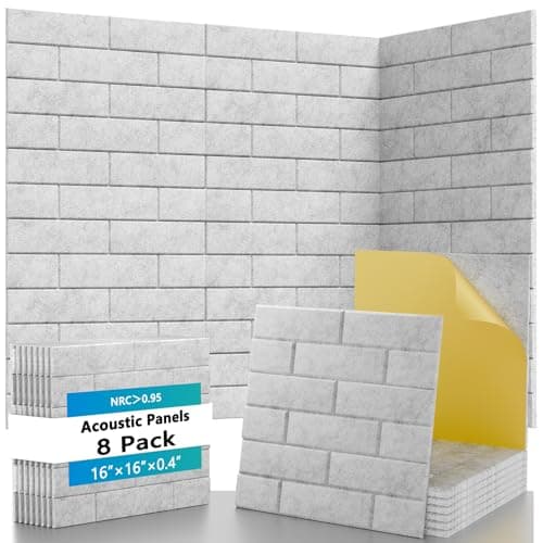 8 Pack Brick Acoustic Panels with Self Adhesive, 16" x 16" x 0.4" High Density Sound Absorbing Foam Panels for Walls, Noise Reduction for Home Studio & Office –Silver-Gray