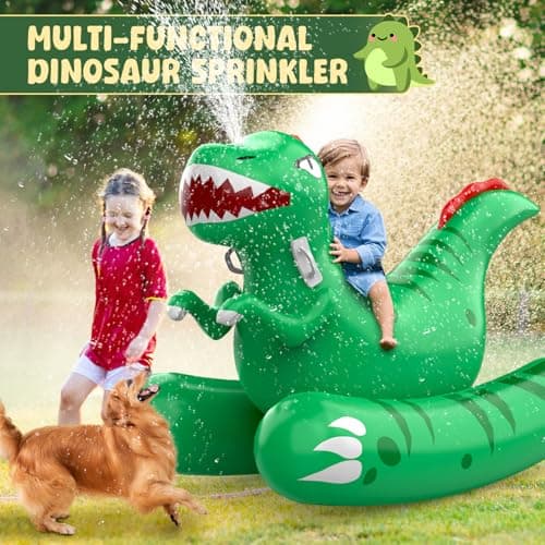 Inflatable Dinosaur Swimming Pool Float for Kids with Sprinkler for Yards, 2-in-1 Summer Water Toys 72" Large Pool Raft Outdoor Party Toys for Adults Kids - Thumbnail 4