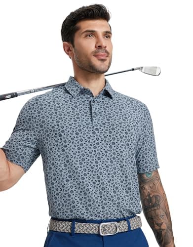 M MAELREG Mens Golf Shirts Short Sleeve Pattern Moisture Wicking Quick Dry Collared Athletic Mens Golf Polo Shirt - Thumbnail 2