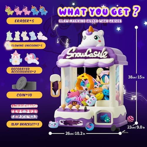 Skirfy Large Claws Machines 12'' for Kids Adults,Girls Unicorns Toys,Candy Grabber Prize Dispenser 15 Stuffeds Toys,Electronic Arcades Game Christmas Thanksgiving Birthday Gifts for Age 6-12 - Thumbnail 2