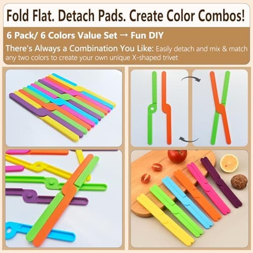 Foldable Silicone Trivets for Hot Dishes, Pots, Pans, X-Shaped Heat Resistant Folding Trivet Mats Stand, Set of 6 Non-Slip Expanding Hot Pads, Modular Color Mix & Match Table Protectors, Multi-Color - Thumbnail 3