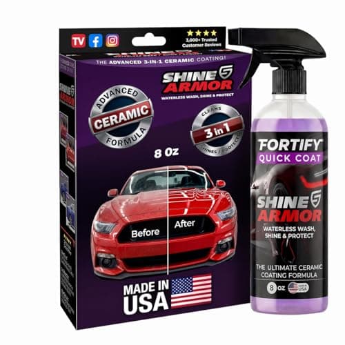 Car Wax Spray and Ceramic Coating for Cars - 3 in 1 Waterless Car Wash and Detailing - Quick Effect Coating Agent for Car - High Gloss Car Coating Spray, Shiny Car Stuff by Shine Armor - 8FlOz - Image 1
