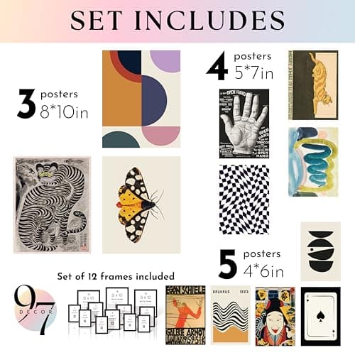 97 Decor Vintage Eclectic Wall Art Collage - Abstract Modern Art Prints For Wall Decor, Cool Funky Pictures Maximalist Paintings Retro Bauhaus Posters Set For Dorm Bedroom Home Decorations (Unframed) - Thumbnail 2