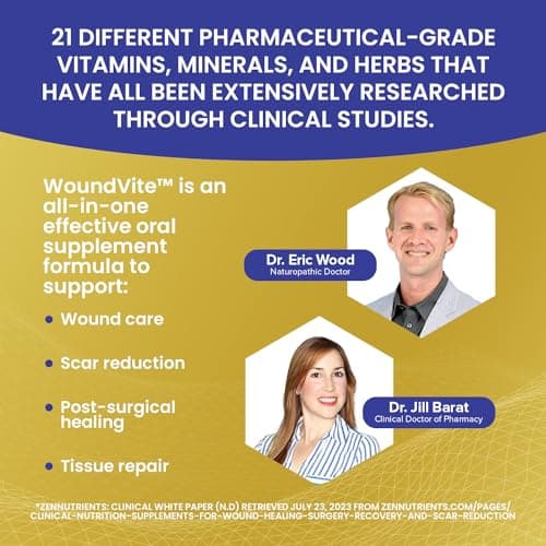 Zen Nutrients WoundVite Pre & Post Surgery Support, Scar & Wound Care, Scar Treatment, Plastic & General Surgery, Heal Faster & Aids in Recovery Time w/Bromelain, Turmeric & Arnica - 60 Vegan Caps - Thumbnail 6