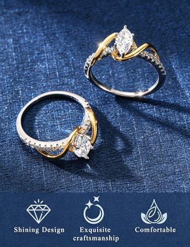 Fimewon 925 Sterling Silver Rings Marquise Engagement Ring for Women Gold and Sliver Rings Gifts for Women Size 5 - Thumbnail 5