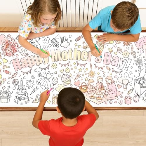 TOLGOE Mother's Day Coloring Posters for Kids - 2PCS 35" x 31" Giant Paper Coloring Banner/Table Cover, DIY Art Group Activities Gifts for Mom & Grandma (No Markers) - Image 1