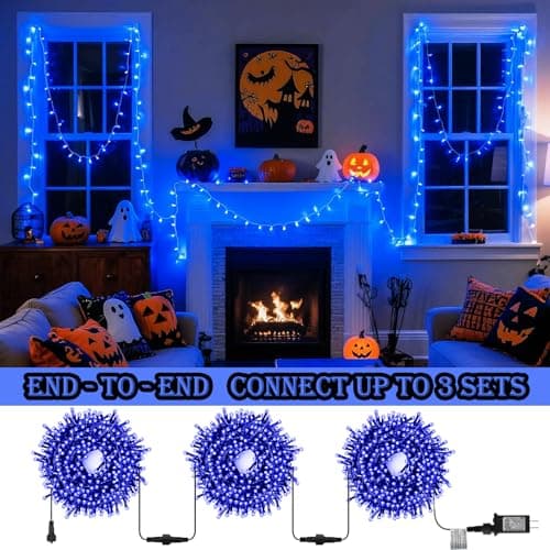 Decute Christmas String Lights Waterproof 300LED 105FT UL Certified with End-to-End Plug 8 Modes, Outdoor Indoor Starry Fairy Lights for Christmas Tree Patio Garden Wedding Party Decor Blue - Thumbnail 5