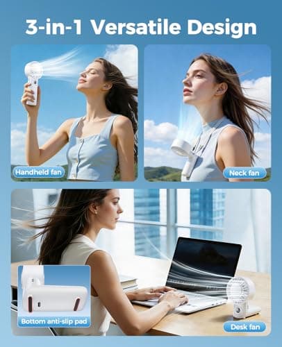 Eastfox 2026 Upgrade 3 In 1 Handheld Portable Turbo Fan with Ice Cooling,Rechargeable 100 Speed Mini Personal Fan 10500 RPM Small Pocket Fans Makeup fan for Outdoor,Office,Camping,Travel-White - Thumbnail 3
