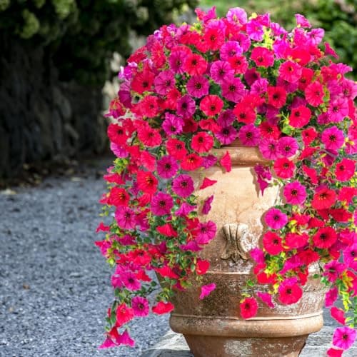 Fake Artificial Hanging Morning Glory Flowers for Outdoor Planters Porch Pation Decoration,2 Bundles UV Resistant Silk Faux Flowers with Realistic Eucalyptus Plants for Home Office Garden Decor - Thumbnail 5