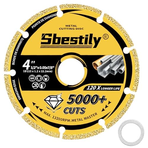 Sbestily Diamond Cutting Wheel 4 1/2 x 7/8 Inch for Metal, Cut Off Wheels with 5000+ Cuts on Rebar, Steel, Iron, INOX, Ceramic, Tiles, Angle Grinder Attachment Cutting Blades (1PCS) - Image 1