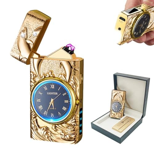 BABOBIU Electric Lighter Arc Lighter Portable USB Rechargeable Lighters Windproof Flameless Plasma Dolphin Lighters with COB Flashlight for Camping, Hiking, Adventure (Gold) - Image 1