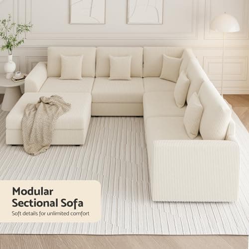 146" Modular Sectional Sofa, Oversized U Shaped, Convertible Sleeper Sofa, Deep Seat Comfy Cloud Couch with Ottoman and 5 Pillows for Living Room - Thumbnail 6