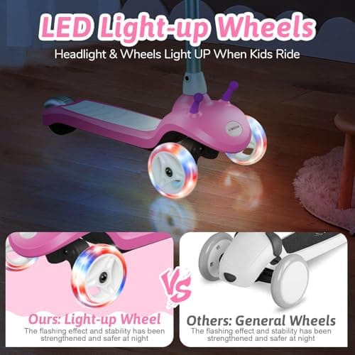 3 Wheel Electric Scooter for Kids Ages 2–8, LED Lighted Wheels, Extra Wide Anti-Slip Deck, 3 Adjustable Height Handlebars & Lean to Steer Technology, 80W Motor Scooter for Boys & Girls - Thumbnail 3