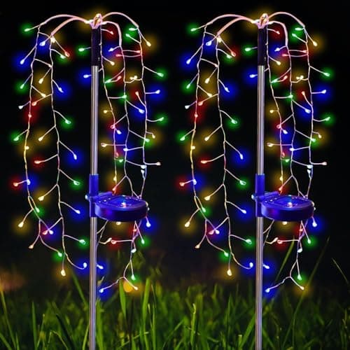 liboyixi Solar Garden Christmas Lights, 1Pack Solar Willow Tree Lights, 200LEDs Solar Fairy Pathway String Lights 8 Modes Waterproof Copper Wire for Home Yard Christmas Decoration - Image 1