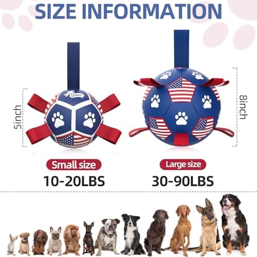 QDAN Small Dog Toys, Puppy Balls, Flag Soccer Ball with Straps, Durable Dog Balls for Small Dogs (5 Inch) - Thumbnail 5