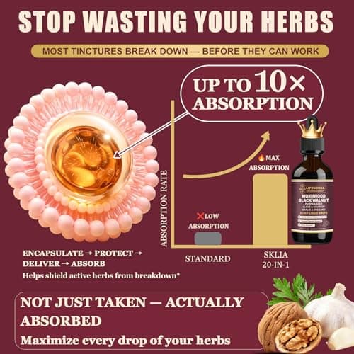 SKLIA 20-in-1 Liposomal Wormwood Black Walnut Cleanse for Humans Drops Liquid – Rapid Gut Cleanse & Digestive Support with Clove, Berberine, Garlic, Soursop, Slippery Elm, Oregano | Fast-Absorbing 1P - Thumbnail 4