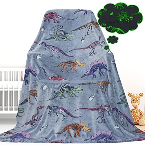 Gdindff Glow in The Dark Dinosaur Blanket for Boys, Dinosaur Toys for 3 4 5 6 7 Year Old Boys, Easter Basket Stuffers for Kids Toddlers, Cute Dino Gifts Room Decor, Soft Fleece Throw Blanket 50"x60" - Image 1