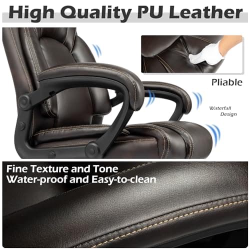OUTFINE Office Chair Executive Office Chair Desk Chair Computer Chair with 5-Year hydrolysis-Resistant Leather Spring Cushion Ergonomic Support Tilting Function Upholstered in Bonded Leather (Brown) - Thumbnail 4